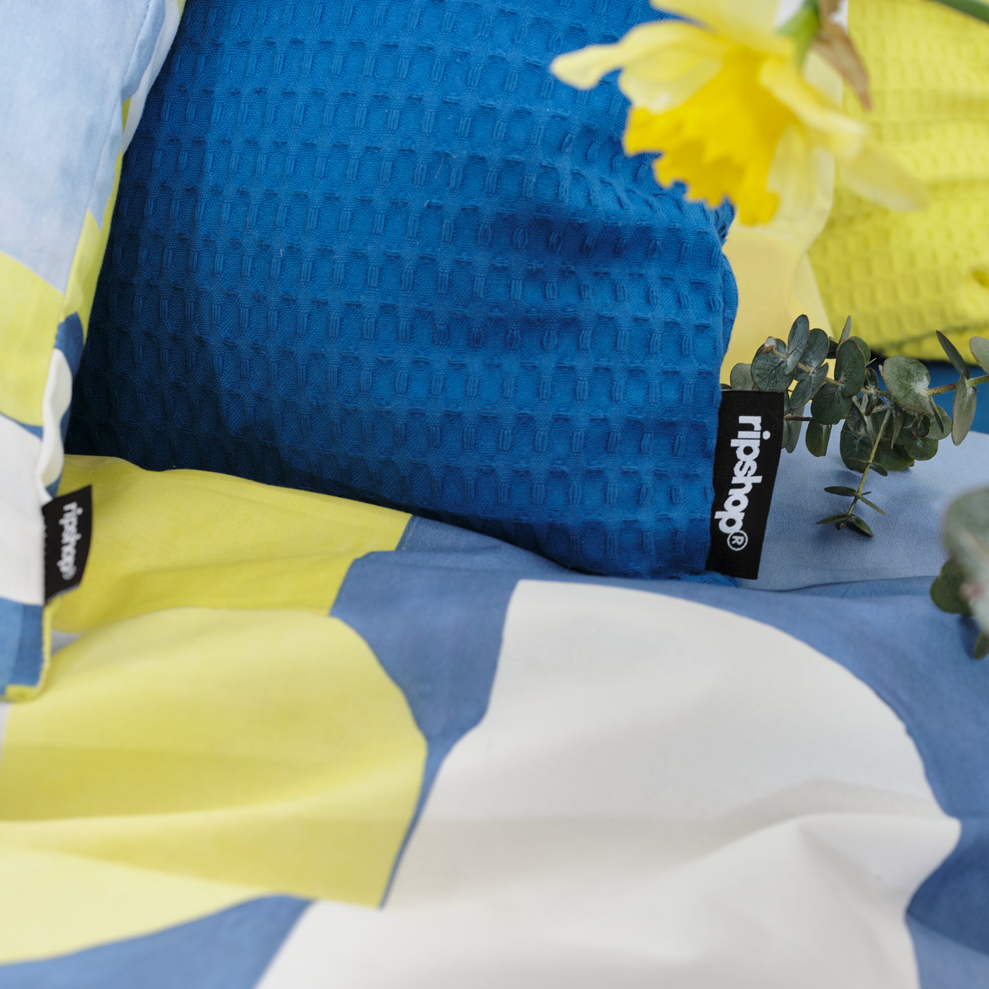 Funda de cojín Waffle 100% algodón Azul Cobalto